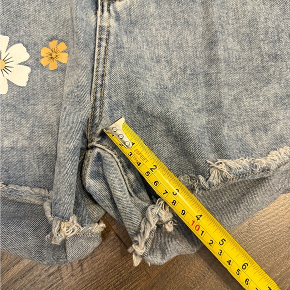 Denim Frayed Blue Jean Shorts with Florals Women’s Medium - Picture 3 of 8